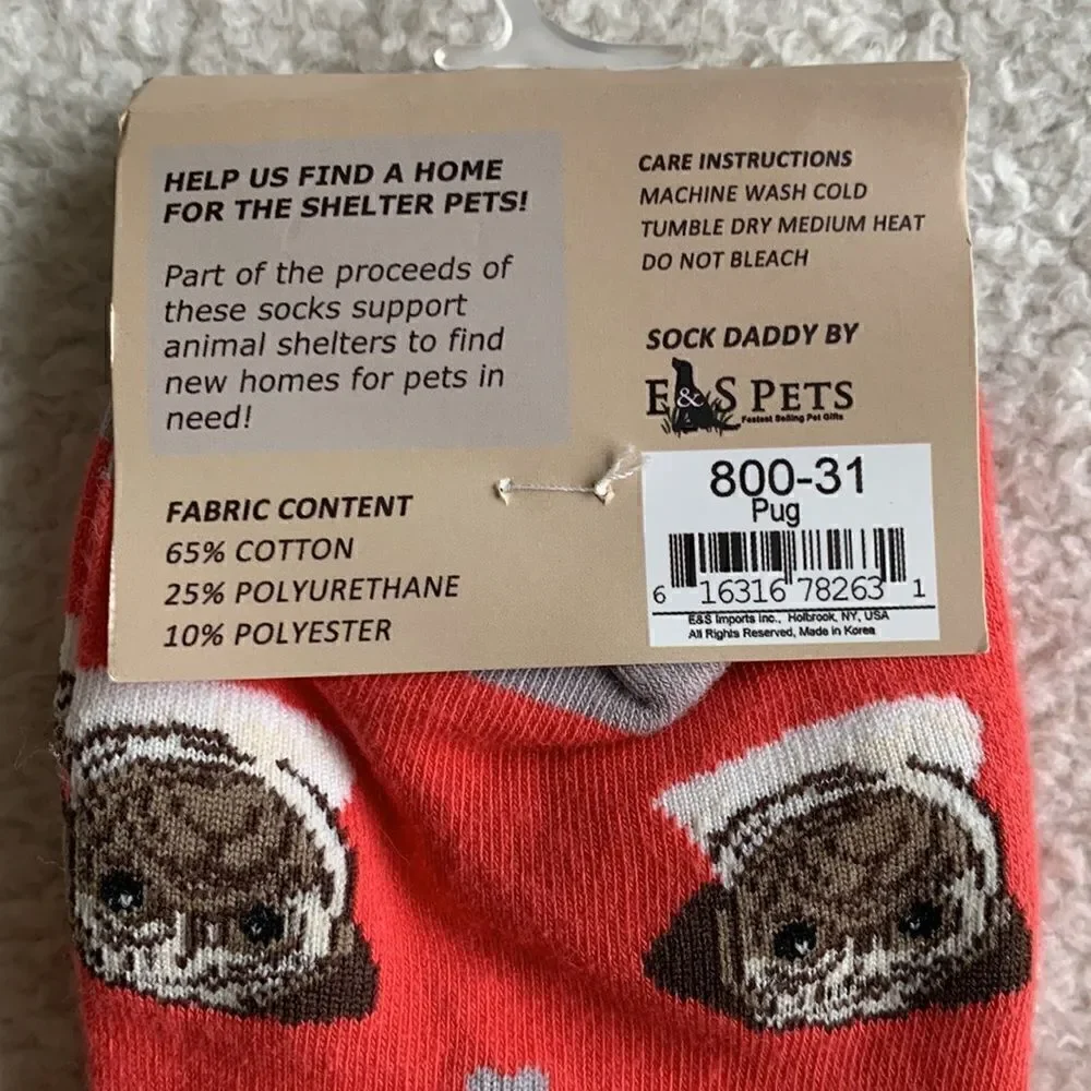 Pug Dog‎ Socks Sock Daddy Fawn Unisex Cotton/Poly One size fits most